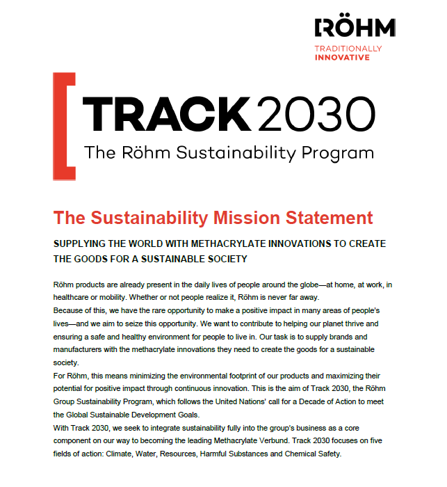 Röhm sustainability mission statement